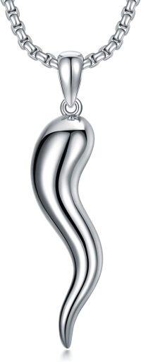 wholesale 925 Sterling Silver Italian Horn Pendant Necklace - Good Luck Charm s-Classic style, 24 Inches