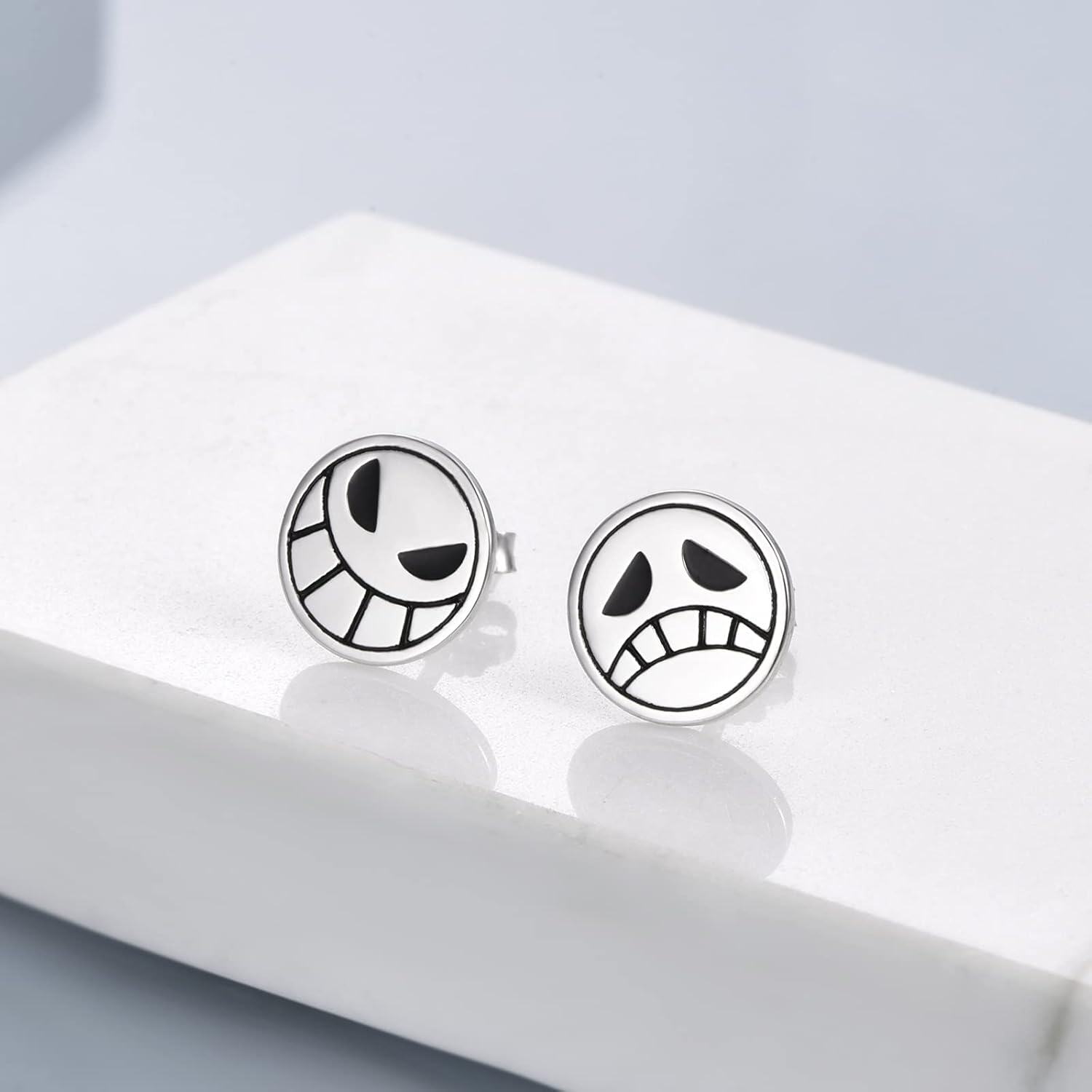 Sterling Silver Ace Stud Earrings One Piece Anime Cosplay Jewelry-0-1