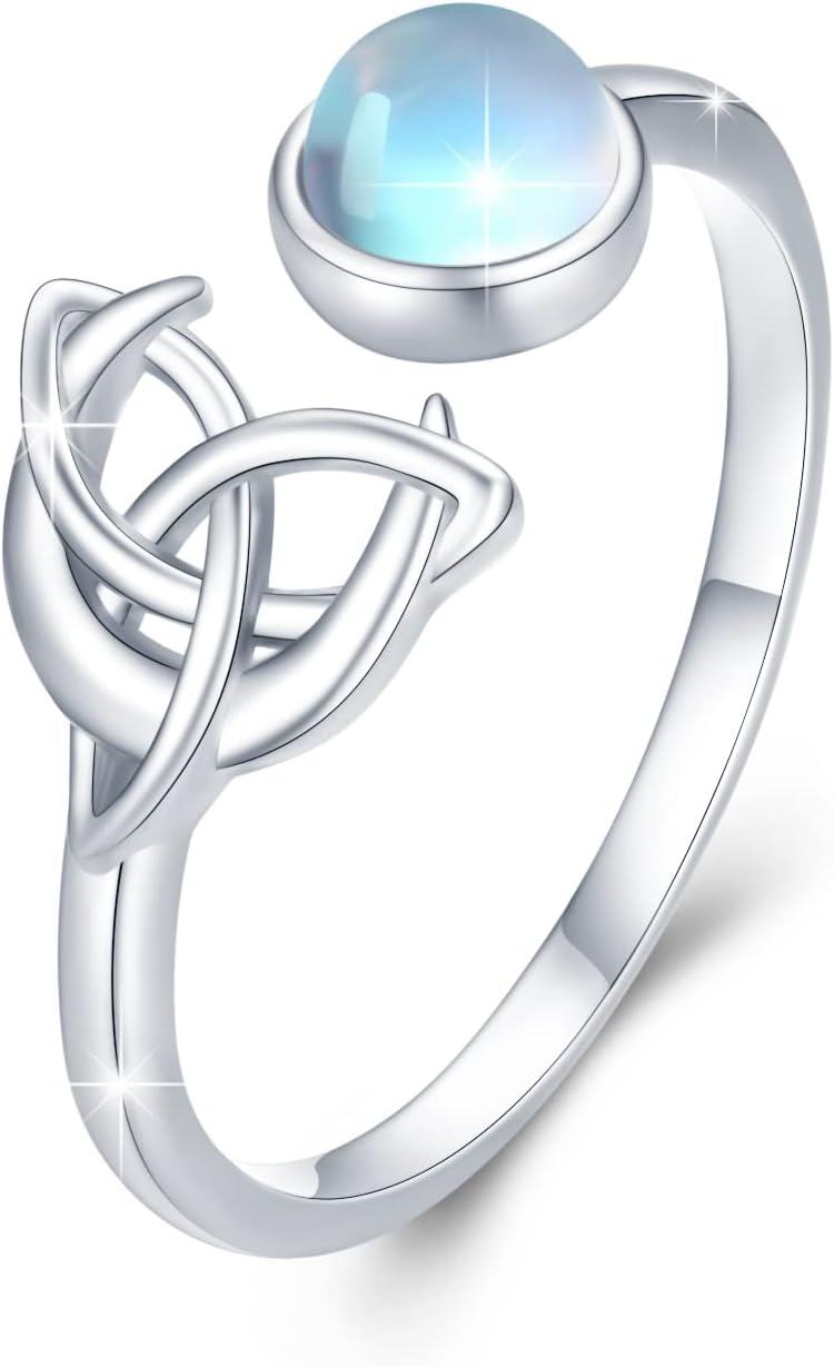 Sterling Silver Adjustable Open Ring Trendy Jewelry Gift for Women Christmas Birthday Engagement Wedding-Celtic moonstone