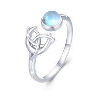 wholesale 925 Sterling Silver Adjustable Open Ring Trendy Jewelry Gift for Women Christmas Birthday Engagement Wedding-Celtic moonstone