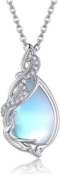 wholesale 925 Sterling Silver Dolphin & Snake Design Blue Moonstone Teardrop Pendant Necklace for Women-0-0