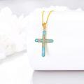 wholesale 14K Gold Blue Crystal Cross Pendant Necklace for Women Girls Gifts Fine Jewelry Chain Length:26 + Extender-0-2