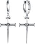 wholesale 925 Sterling Silver Nail Cross Huggie Hoop Earrings for Men-0-0