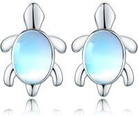 wholesale 925 Sterling Silver Blue Opal Sea Turtle Stud Earrings - Hawaiian Ocean Jewelry for Women-Moonstone