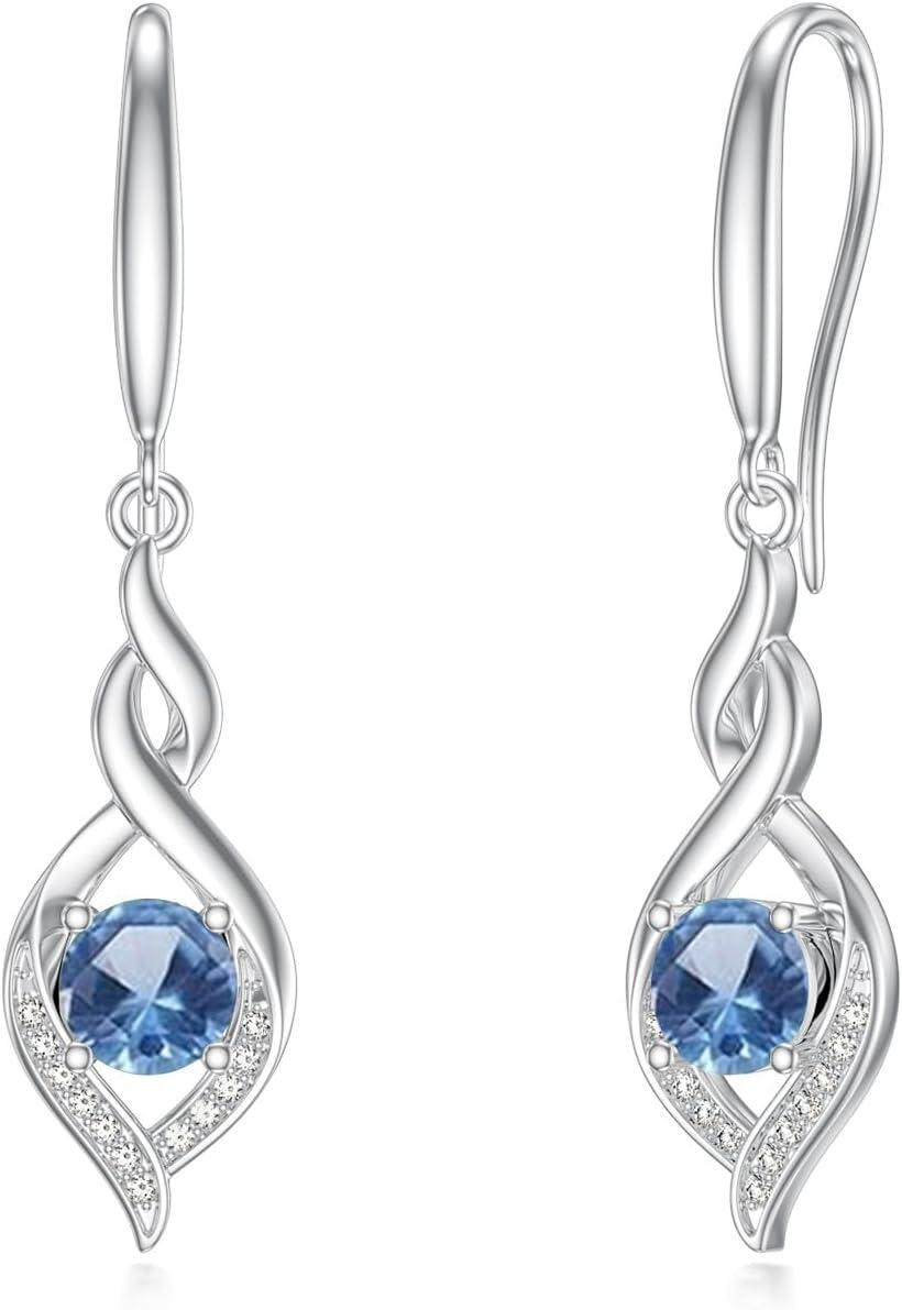 wholesale Sterling Silver December Topaz Infinity Birthstone Dangle Drop Earrings 22.9mm-0-0