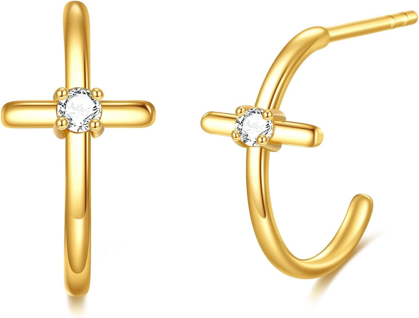wholesale 14K Gold Cross Shape Post Back Huggie Hoops for Women-0-0