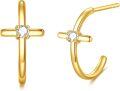 wholesale 14K Gold Cross Shape Post Back Huggie Hoops for Women-0-0