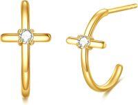 wholesale 14K Gold Cross Shape Post Back Huggie Hoops for Women-Cross