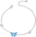 wholesale 925 Sterling Silver White Fire Opal Butterfly Chain Ankle Anklet for Women Gifts Jewelry-0-10