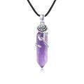 wholesale 925 Sterling Silver Purple Rose Quartz Crystal Pendant Necklace with Flower Design and Cord Chain for Women Girls  48cm Length-0-0