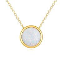 wholesale 14k Gold Chain Necklace With Round White Opal Bezel Set Pendant For Women-Round