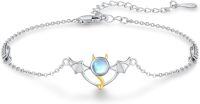 wholesale 925 Sterling Silver Moonstone Bat Charm Bracelet with Gold Accents and Chain Link Design for Women Girls -C-Devil