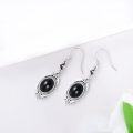 wholesale 925 Sterling Silver Black Onyx Drop Earrings with Intricate Design-0-1