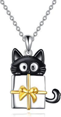 wholesale 925 Sterling Silver Black Cat with Present Pendant Necklace - Moon  for Women-C-Cat