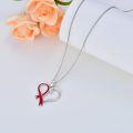 wholesale 925 Sterling Silver Hope Heart with Red Ribbon Breast Cancer Awareness Pendant Necklace-0-4