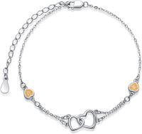 wholesale Sterling Silver Cubic Zirconia Double Heart Chain Jewelry for Women-Bracelet 7''-9''-11 Nov - Yellow Topaz-White Gold