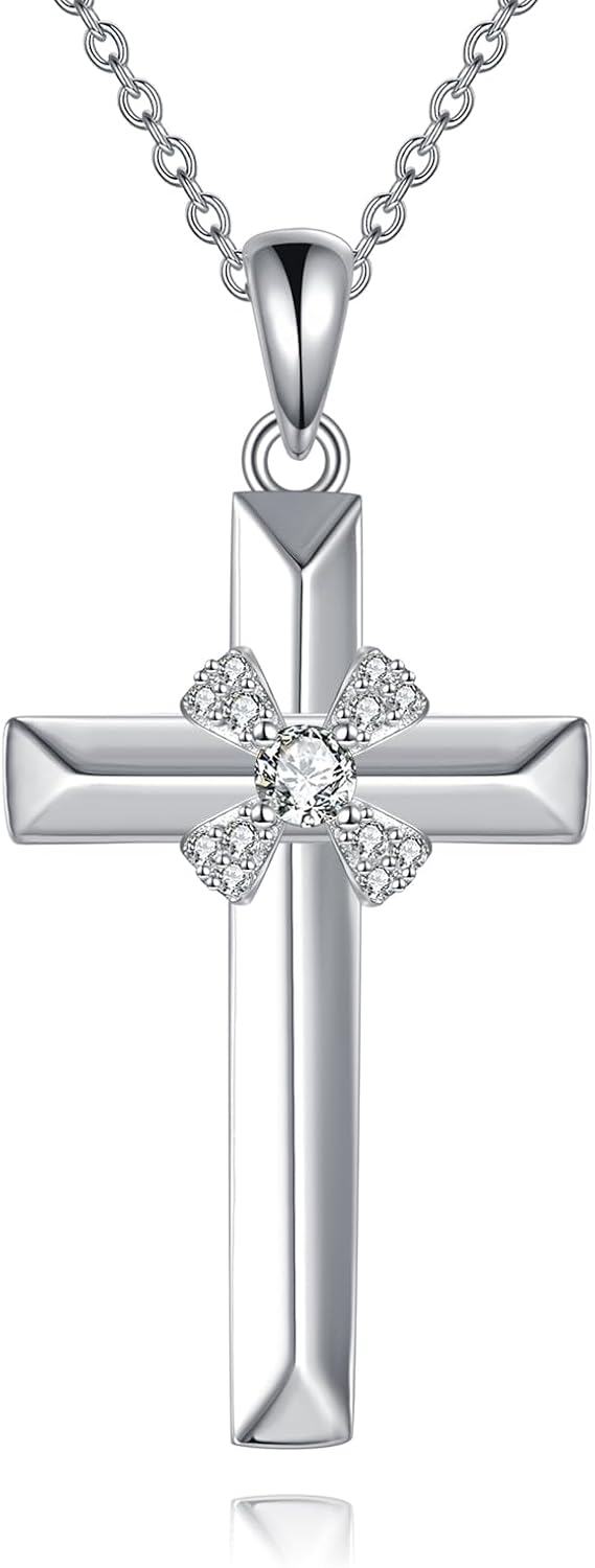  Sterling Silver Abalone Celtic Cross Pendant Necklace Religious Jewelry Gifts ( )-Cross Zircon