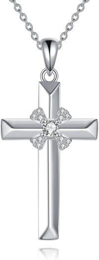 wholesale 925 Sterling Silver Cubic Zirconia Accented Celtic Cross Pendant Necklace for Women Girls Christian  45cm Chain Length-Cross Zircon