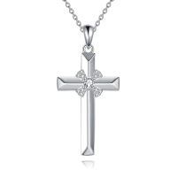 wholesale 925 Sterling Silver Cubic Zirconia Accented Celtic Cross Pendant Necklace for Women Girls Christian  45cm Chain Length-Cross Zircon