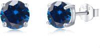 wholesale 925 Sterling Silver Blue Crystal Stud Earrings - 6MM Round Gemstone  for Women-B-09 Blue