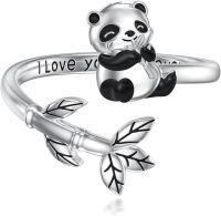 wholesale 925 Sterling Silver Adjustable Bat Highland Cow Ring Animal Jewelry Gift for Her-Panda