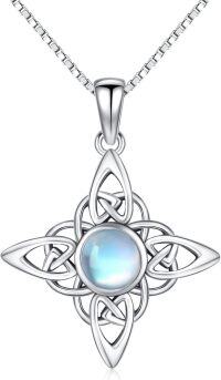 wholesale 925 Sterling Silver Moonstone Celtic Knot Star Flower Pendant Necklaces Hypoallergenic Lucky Charm s for Women and Girls-C-Celtic Moonstone
