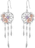 wholesale Sterling Silver Synthetic Moonstone Dream Catcher Dangle Earrings for Women Wife Mom Girls Birthday Gifts-0-5