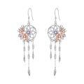 wholesale 925 Sterling Silver Dreamcatcher Rose Gold Flower Feather Drop Earrings-0-5