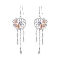 wholesale 925 Sterling Silver Dreamcatcher Earrings Wholesale With Rose Gold And Pink Gemstones-February