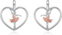 wholesale 925 Sterling Silver Heart Ballerina Dancer Stud Earrings with Rose Gold Accents-Ballerina