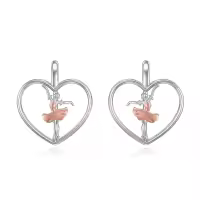 wholesale 925 Sterling Silver Heart Ballerina Dancer Stud Earrings with Rose Gold Accents-Ballerina