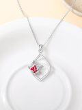 wholesale 925 Sterling Silver Red Enamel Floral Drop Pendant Necklace for Women Gifts-0-4