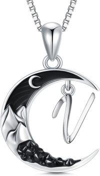 wholesale Sterling Silver Black Moon A Z Initial Necklace 26 Letter Pendant-Letter-V