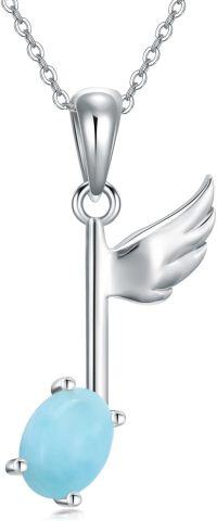 wholesale 925 Sterling Silver Angel Wing Larimar Stone Pendant Necklace for Women-Music Note Wing