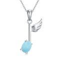 wholesale 925 Sterling Silver Angel Wing Music Note Larimar Pendant Necklace-0-0