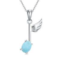 wholesale 925 Sterling Silver Angel Wing Music Note Larimar Pendant Necklace-Music Note Wing