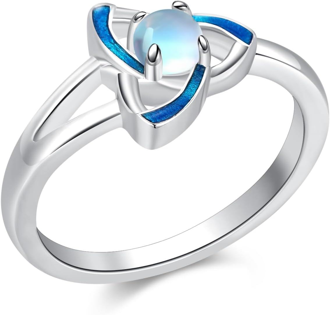 Sterling Silver Moonstone Celtic Knot Trinity Ring for Women Jewelry Gifts-0-0