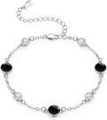 wholesale 925 Sterling Silver Black Onyx & White CZ Flower Vine Anklet for Women-0-0