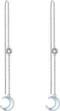 wholesale 925 Sterling Silver Moonstone Drop Earrings with Crescent Shape and Chain Design for Women-0-0