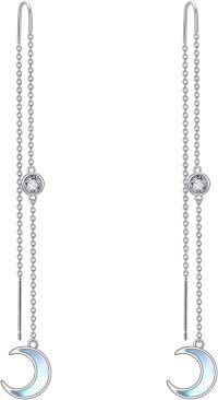 wholesale 925 Sterling Silver Moonstone Drop Earrings with Crescent Shape and Chain Design for Women-star earring