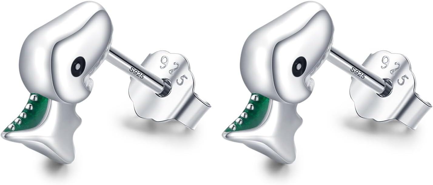  Sterling Silver Animal Stud Earrings Butterfly Unicorn Yorkie Beagle Axolotl Frog Cow Panda Dog Dino Cat Hedgehog Sloth -Dino Earrings