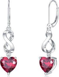 wholesale 925 Sterling Silver 12 Birthstone Infinity Leverback Drop Earrings for Women-7-July-Ruby Red