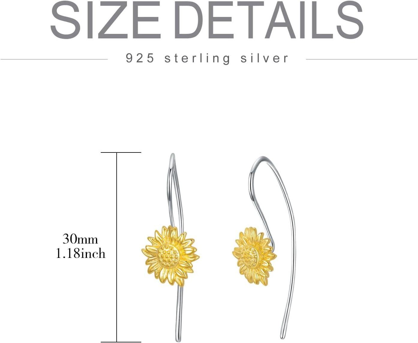 925 Sterling Silver Gold Plated Sunflower Drop Earrings for Women Floral  Ideas-0-2