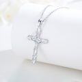wholesale 925 Sterling Silver Cubic Zirconia Leaf Design Cross Pendant Necklace s for Women-0-5