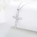 wholesale 925 Sterling Silver Cubic Zirconia Leaf Design Cross Pendant Necklace Wholesale s for Women-0-5