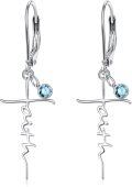 wholesale 925 Sterling Silver Birthstone Faith Cross Dangle Earrings Hypoallergenic Christian Gifts-0-0