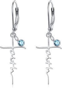 wholesale 925 Sterling Silver Birthstone Faith Cross Dangle Earrings Hypoallergenic Christian Gifts-Birthstone-March