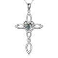 wholesale 925 Sterling Silver Celtic Knot Cross with Moss Agate Heart Pendant Necklace for Women Girls Irish Infinity Love s 43mm x 68mm-0-0