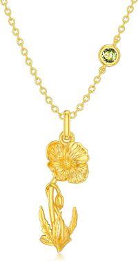 wholesale 925 Sterling Silver 12 Month Birth Flower Bouquet Pendant Necklace w Birthstone Mother s Day Gift-Aug-Common poppy