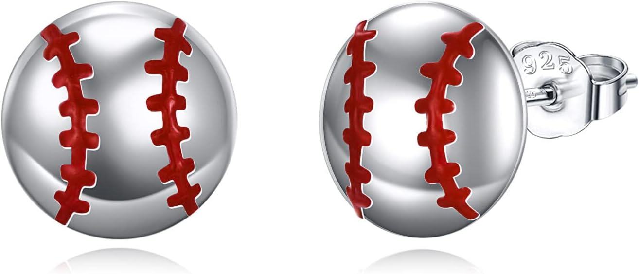Sterling Silver Sports Stud Earrings Soccer Volleyball Baseball Football Tennis Jewelry Gift for Women Mom Player Fan-0-0